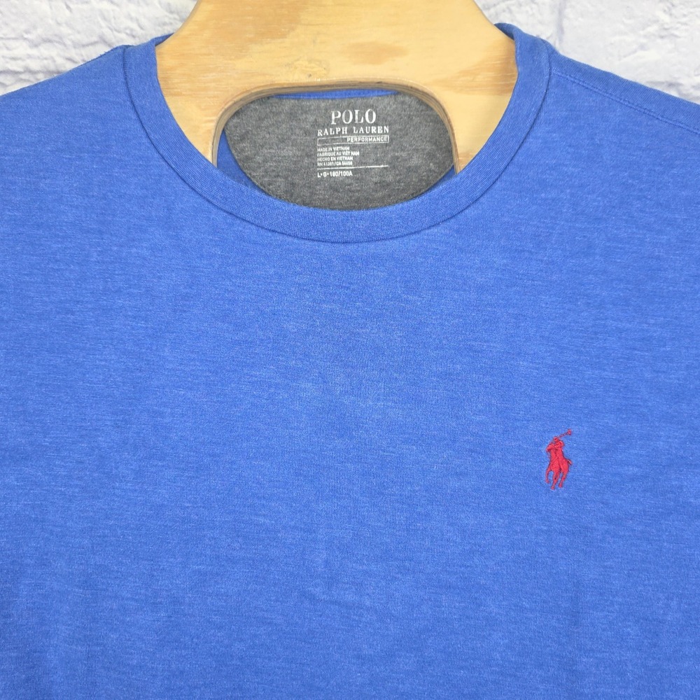 Polo Ralph Lauren Performance Mens Blue Crewneck Sweatshirt Red Pony Logo Large